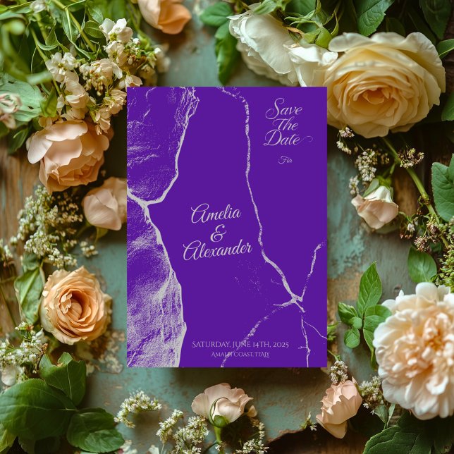 Elegant Purple & Silver on Marble Save the Date  Invitation (Creator Uploaded)