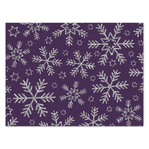 Elegant Purple  Silver Snowflakes Christmas Tissue Paper