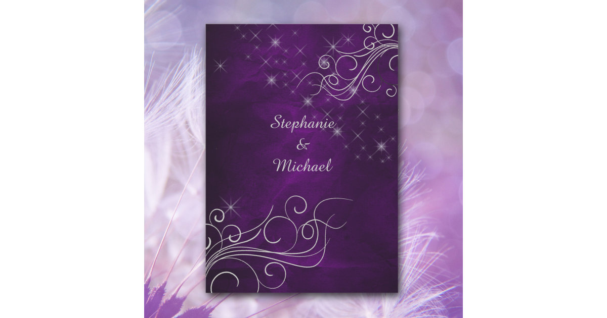 Elegant Purple Silver Star Swirl Wedding Invitation | Zazzle