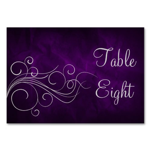 Elegant Purple Silver Swirl Table Number