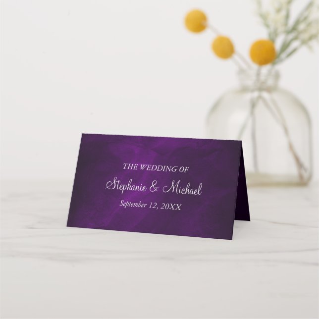 Elegant Purple Silver Wedding Place Card (Back)