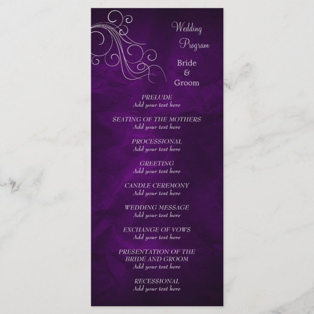 Elegant Purple Silver Wedding Program (Front)
