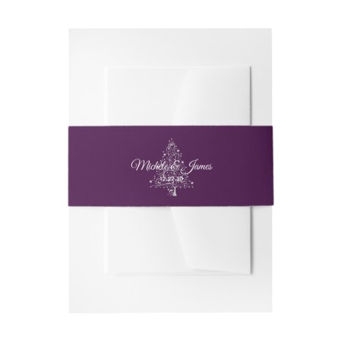 Elegant Purple Silver Winter Holiday Wedding Invitation Belly Band