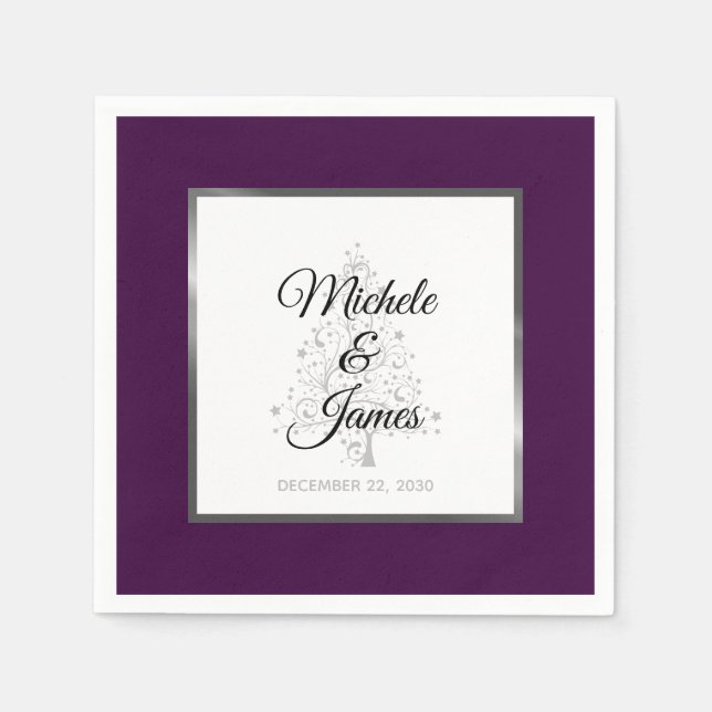 Elegant Purple Silver Winter Holiday Wedding Napkins (Front)