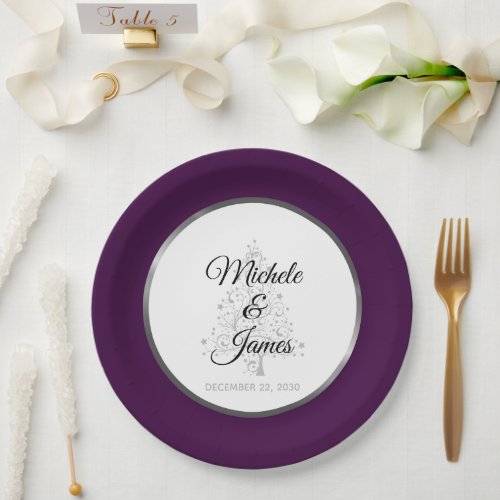 Elegant Purple Silver Winter Holiday Wedding Paper Plates