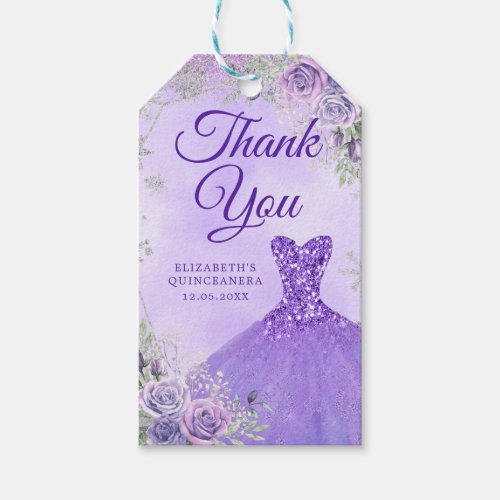 Elegant Purple Silver Winter Quinceaera Thank You Gift Tags