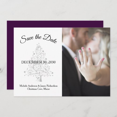Elegant Purple Silver Winter Wedding Photo Save The Date