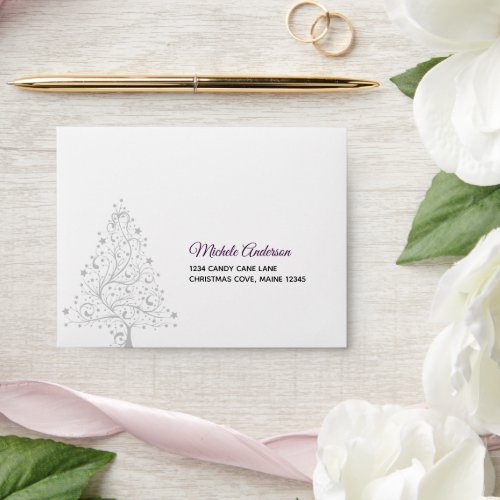 Elegant Purple Silver Winter Wedding RSVP Envelope