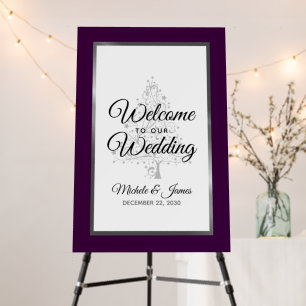 Elegant Purple Silver Winter Wedding Welcome Foam Board