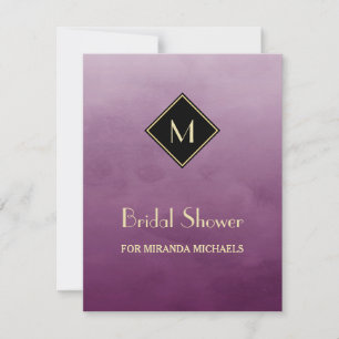 Elegant Purple Simple Gold Monogram Bridal Shower Invitation