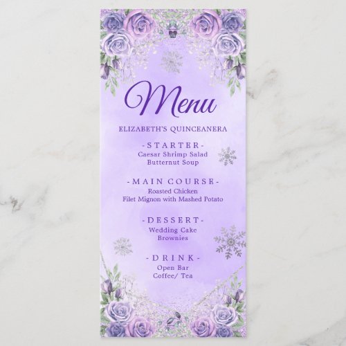 Elegant Purple Snowflake Christmas Mis Xv Aos Menu