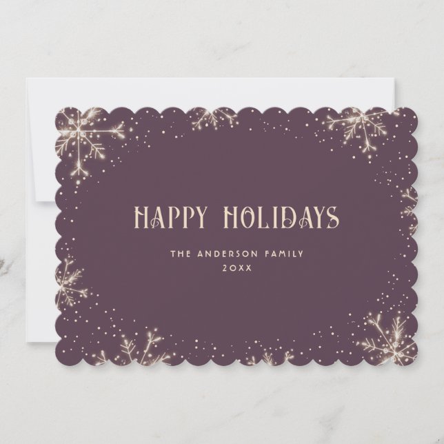 Elegant Purple Snowflake Snow Happy Holidays Card (Front)