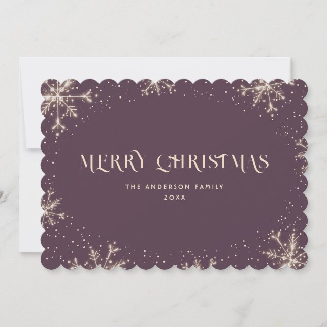 Elegant Purple Snowflake Snow Merry Christmas Card (Front)