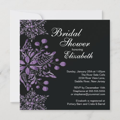 Elegant Purple Snowflakes Winter Bridal Shower Invitation