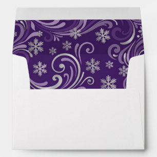 Elegant Purple Snowflakes Winter Wedding Envelope