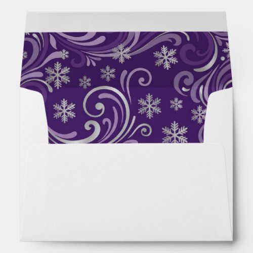 Elegant Purple Snowflakes Winter Wedding Envelope