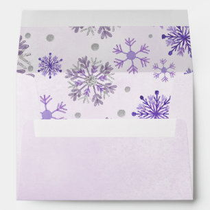 Elegant Purple Snowflakes Winter Wedding Envelope