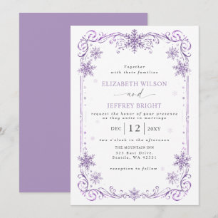 Elegant Purple Snowflakes Winter Wedding Invitation