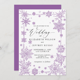 Elegant Purple snowflakes Winter Wedding Invitation