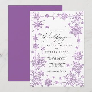 Elegant Purple snowflakes Winter Wedding Invitation
