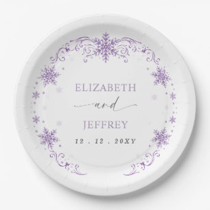 Elegant Purple Snowflakes Winter Wedding Paper Plates