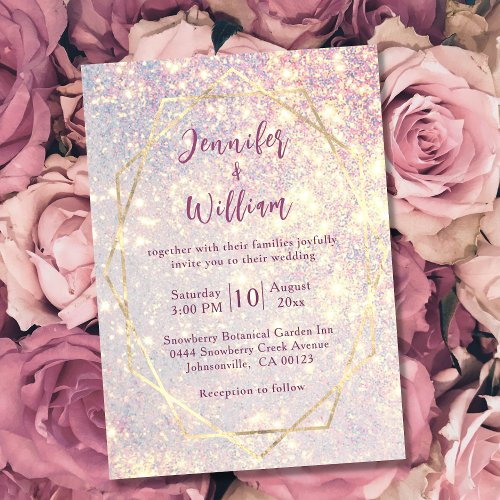 Elegant Purple Sparkle Glitter Wedding Invitation