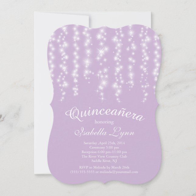 Elegant Purple Sparkling Lights Quinceañera Party Invitation (Front)