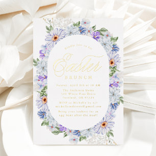 Elegant Purple Spring Floral Easter Brunch Foil Invitation