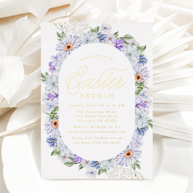 Elegant Purple Spring Floral Easter Brunch Foil Invitation (Creator Uploaded)