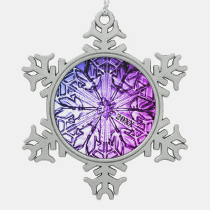 Elegant Purple Stained Glass Year Snowflake Pewter Christmas Ornament