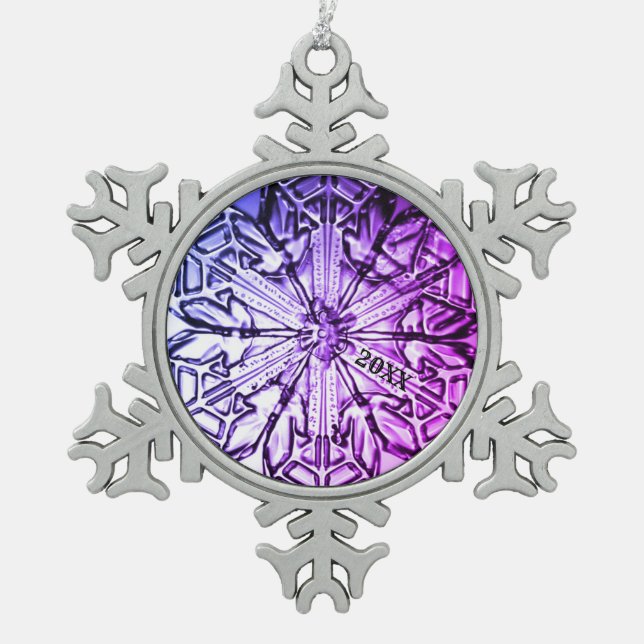 Elegant Purple Stained Glass Year Snowflake Pewter Christmas Ornament (Front)