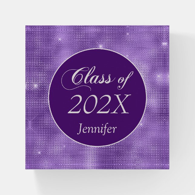 Elegant Purple Star Shimmer Class Graduation  Paperweight (Front)