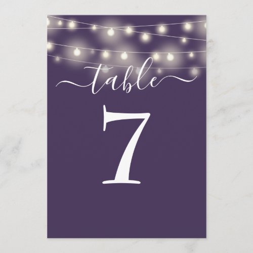 Elegant Purple String Lights Table Number