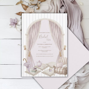 Elegant Purple Stripe Bridal Tea Shower   Invitation