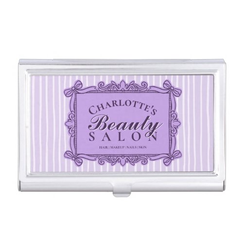 Elegant Purple Striped Vintage Beauty Salon Business Card Case