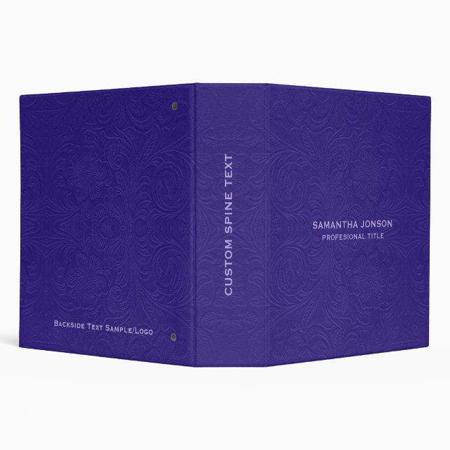 Elegant Purple Suede Leather Look Embossed Flowers 3 Ring Binder (Background)