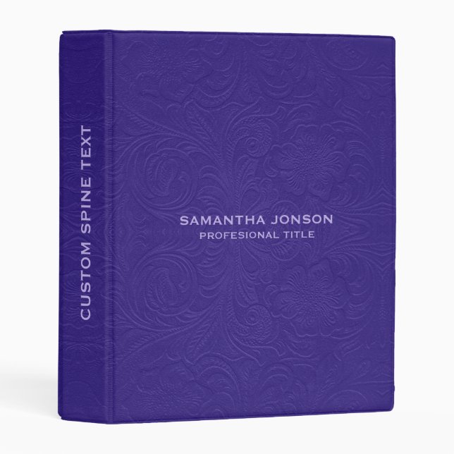 Elegant Purple Suede Leather Look Embossed Flowers Mini Binder (Front/Spine)