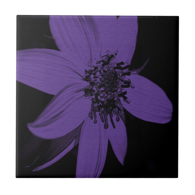 Elegant Purple Sunflower Floral Art Ceramic Tile (Front)