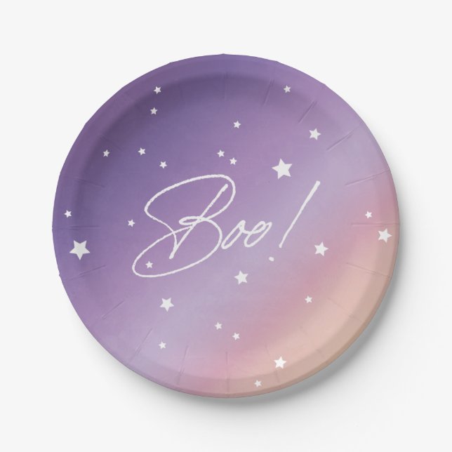 Elegant Purple Sunset Boo! Halloween Party Paper Plates (Front)
