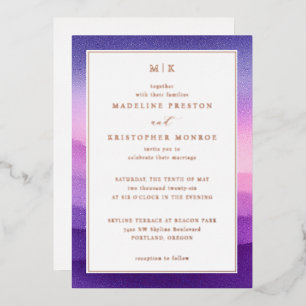Elegant Purple Sunset Gradient Foil Invitation