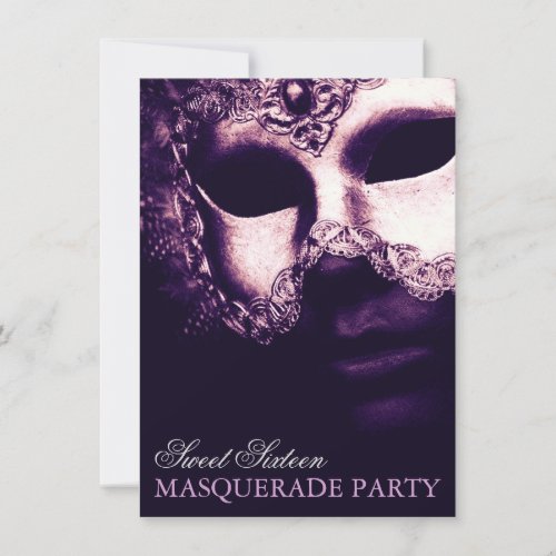 Elegant Purple Sweet 16 Masquerade Party Invites 4.5" X 6.25" Invitation Ca...