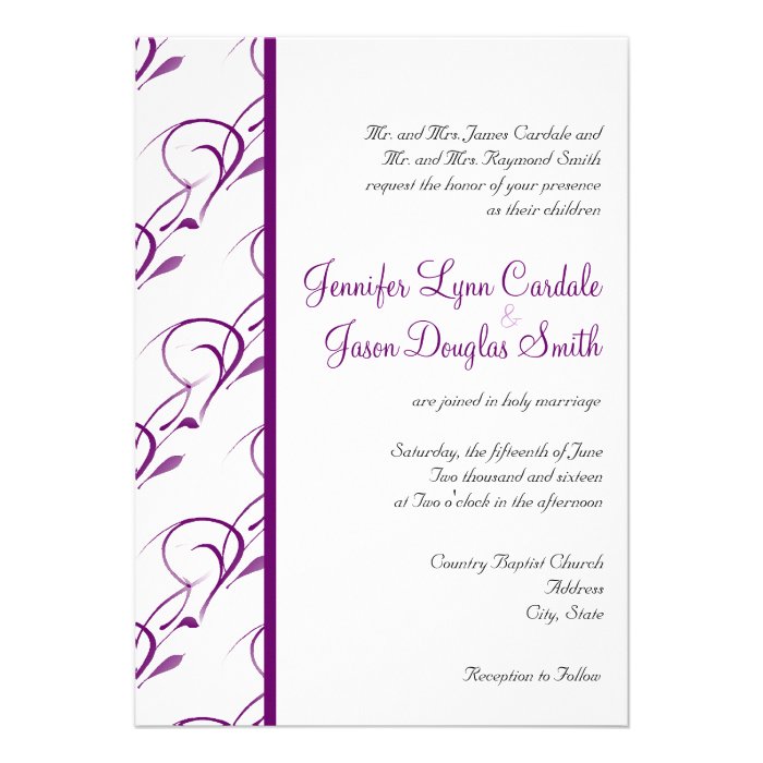 Elegant Purple Swirl Vines Wedding Invitations