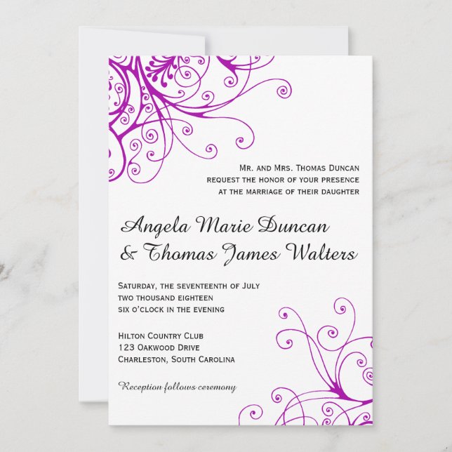 Elegant Purple Swirls Wedding Invitation (Front)