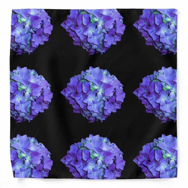 Elegant Purple teal floral hydrangeas pattern Bandana (Front)