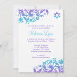 Elegant Purple Teal Flourish Bat Mitzvah Invitation<br><div class="desc">A stylish purple and teal blue Bat Mitzvah invitation. Featuring pretty flourish swirls and Star of David. Contact the designer at www.printcreekstudio.com for free design changes or to add a Hebrew name.</div>