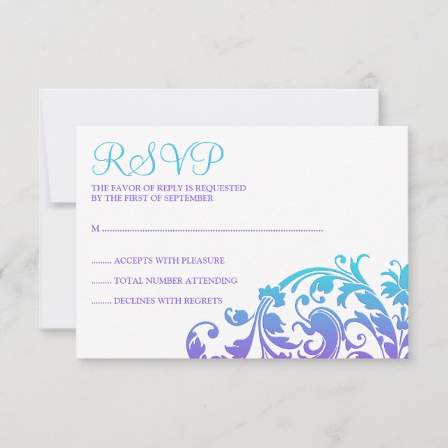 Elegant Purple Teal Flourish Bat Mitzvah RSVP (Front)