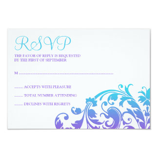 Elegant Purple Teal Flourish Bat Mitzvah RSVP Card