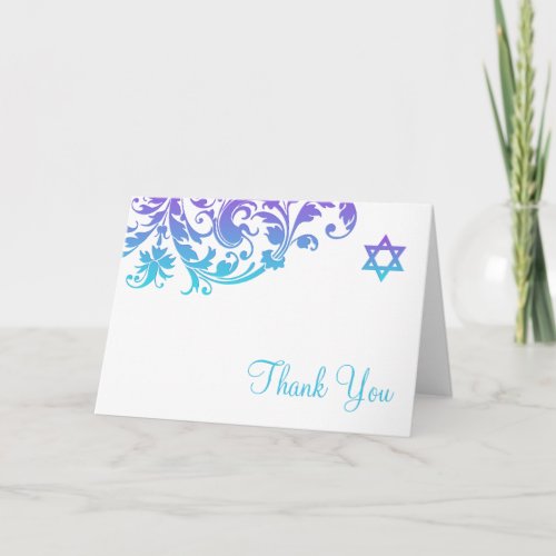 Elegant Purple Teal Flourish Bat Mitzvah Thank You