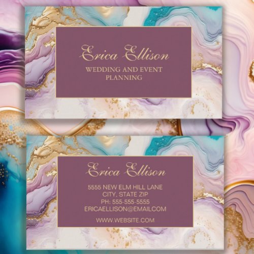Elegant Purple Teal Gold Marble Wedding Planner Business Card