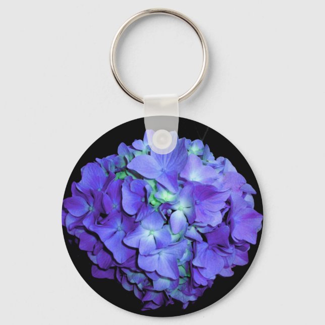 Elegant purple teal hydrangea purple blue flowers  keychain (Front)